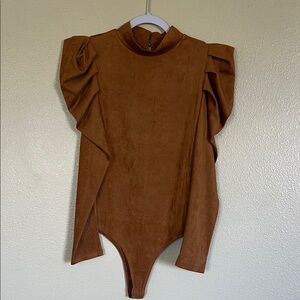 Brown Ruffled Bodysuit
